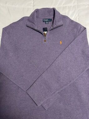 Ralph Lauren Purple Quarter-Zip Sweater with Orange Pony